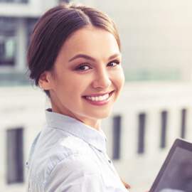 beautiful business lady with gadget 76UCCRJ